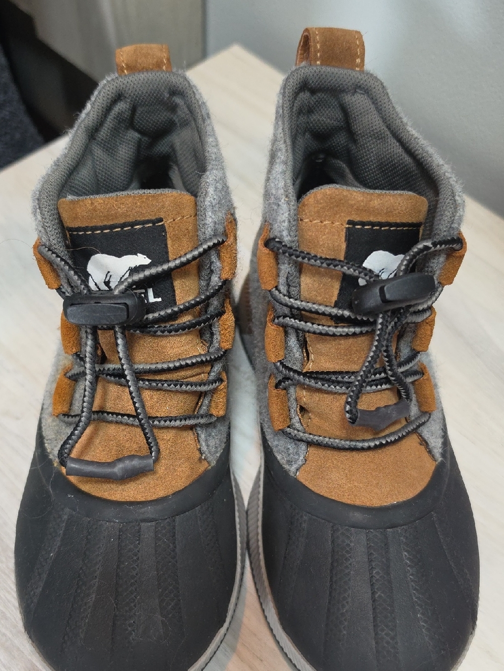 Sorel Brown Suede and Gray Felt Kids Ankle Rain Boots